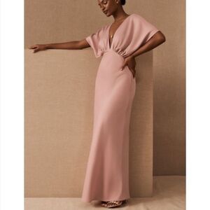 BHLDN Leila Satin Charmeuse Maxi Dress in Sedona Pink Sz 14